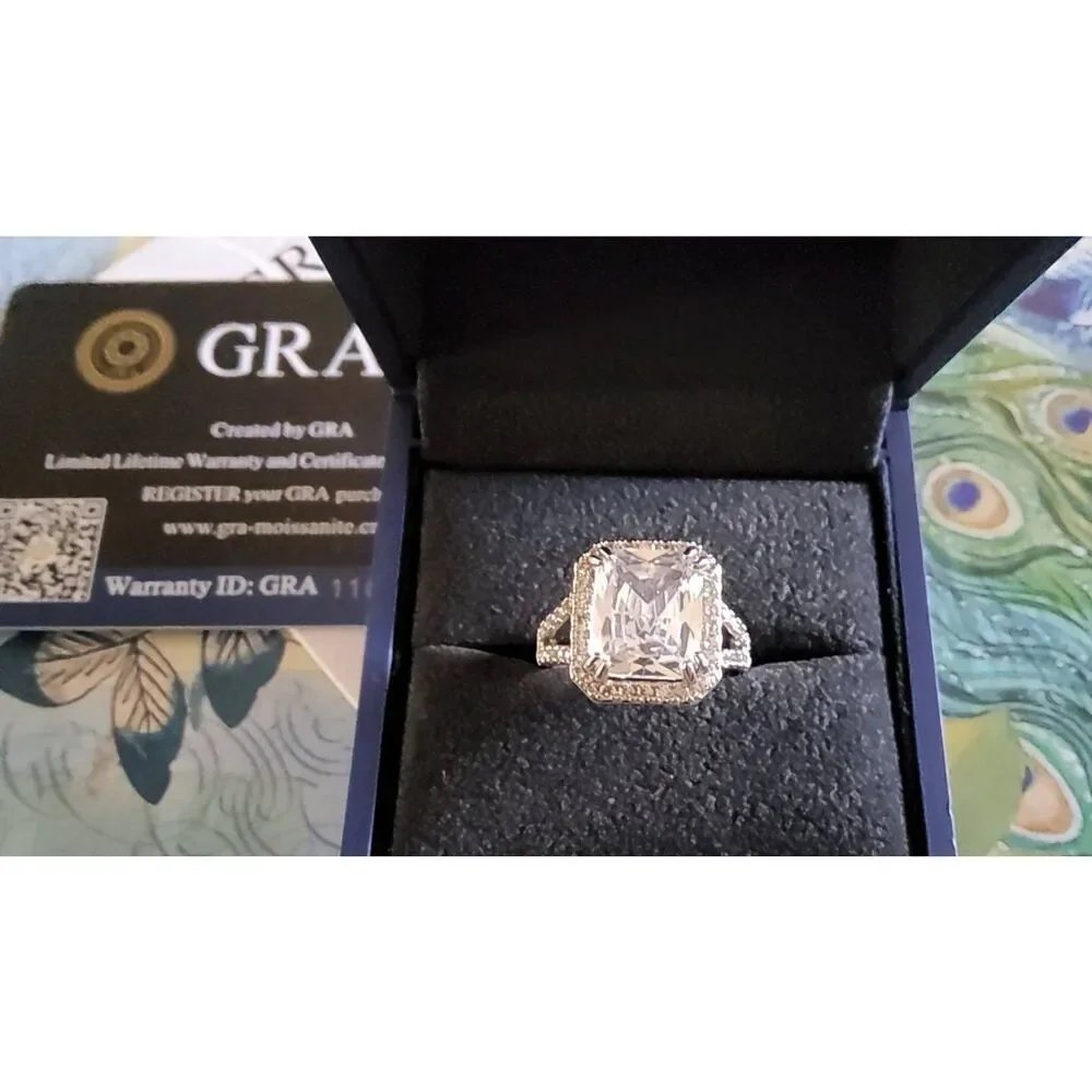 CERTIFIED 5Ct. GENUINE MOISSANITE Radiant & Pave Split Shank Engagement Ring #8